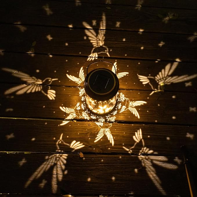 pearlstar Hummingbird Lantern Hanging Solar Lights Outdoor Decorative Solar Lantern Waterproof for Table Patio Yard Garden Lawn Landscape Lighting, Gardening Gifts for Women Mom (Hummingbird-B)