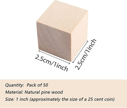 1 Inch Wood Blocks for Crafts, Unfinished Wood Cubes, Natural Blank Square Wooden Blocks, Wooden Cubes for Arts Crafts DIY Projects（1 * 1 * 1 inch，50Pcs）