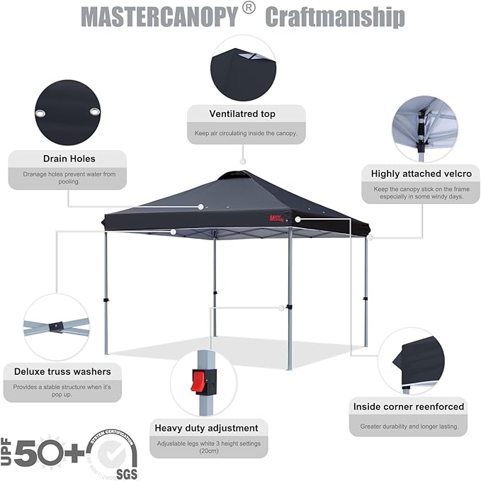 MASTERCANOPY Durable Pop-up Canopy Tent with Roller Bag (Black)