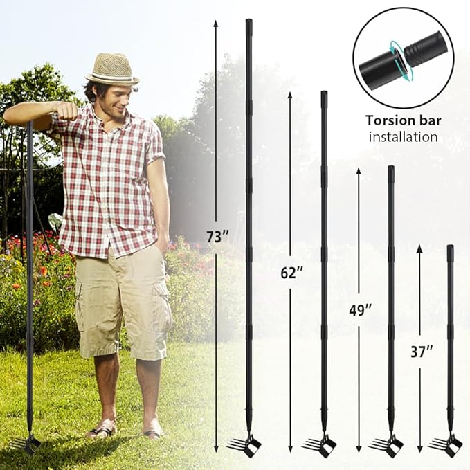 Upgraded Hula Hoe and Garden Hoe, Stirrup Hoe with Adjustable Handle for Weeding Digger loosening Soil Metal Garden Cultivator Hula Hoe with Rake Tiller Cultivator (30-73 Inch)