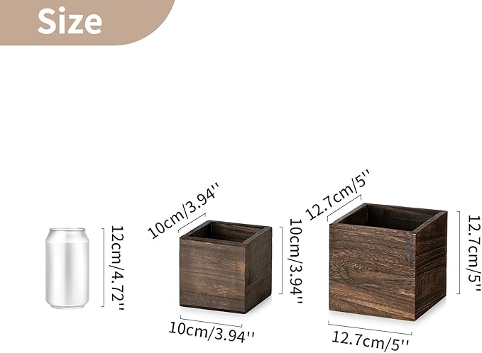 NUPTIO Wooden Box for Centerpiece Wedding: 6 Pcs Rustic Square Planter Box for Christmas Centerpiece Table Fall Decorations - 4×4" & 5×5" Small Wood Vases Flower Pots for Windowsill Home Garden Decor