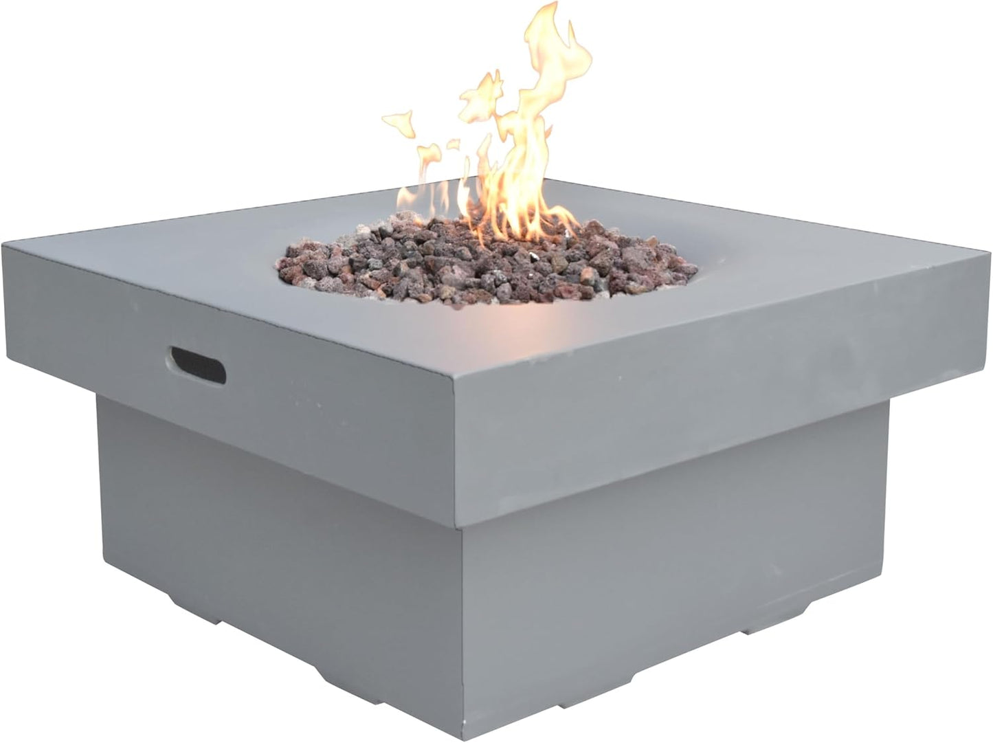 AMS Fireplace | Modeno Branford Package | Light Gray Natural Gas Fire Pit Table for Outside Patio Bundle with Wind Guard & SS Burner Lid | Free Ice Bucket & Rubber Mat