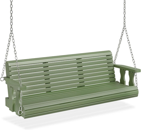VINGLI Upgraded Patio Wooden Porch Swing for Courtyard & Garden, Heavy Duty 880 LBS Swing Chair Bench with Hanging Chains for Outdoors (Green, 5 FT)