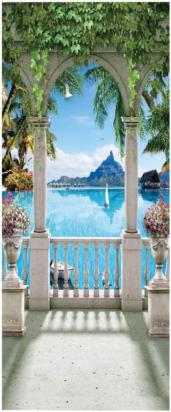 3D Door Stickers Murals - Landscape - Peel and Stick - Waterproof & Washable - Matt Finish - Scenic Motif - White - 37.4" x 84.6" - 2 Pieces