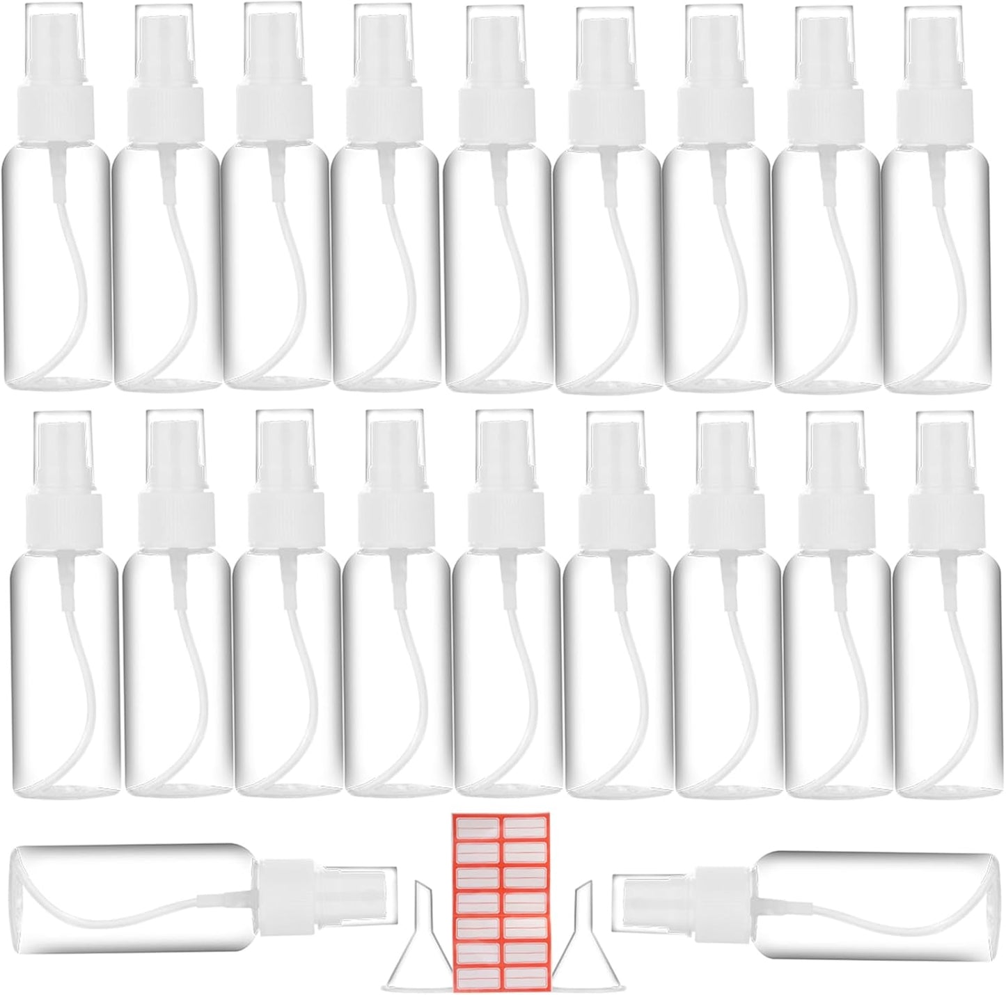 Spray Bottle, 2oz/50ml Small Plastic Fine Mist Spray Bottles, Mini Empty Travel Bottles with Funnels and Labels 20 Pack
