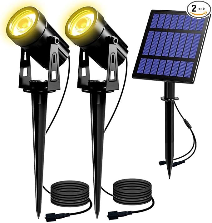 T-SUN Solar Spotlights 2W Outdoor LED Landscape Spot Light, 2-in-1 Waterproof Solar Powered Wall Lights Auto ON/Off with Dual Headlamp for Garden, Yard, Pathway(Warm White)