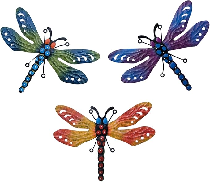 3 Pcs Metal Dragonfly Wall Decor, Colorful Metal Dragonfly Panel, Elegant Butterfly Wall Art - Home Office Garden Decor