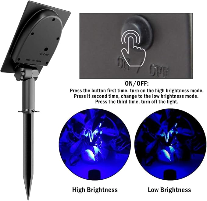 T-SUNUS 4 Pack Solar Landscape Spotlights - Blue, Waterproof IP65, 9.8ft Cable, 2000mAh Solar Panel, Auto On/Off for Garden, Driveway, Pathway, Pool Area