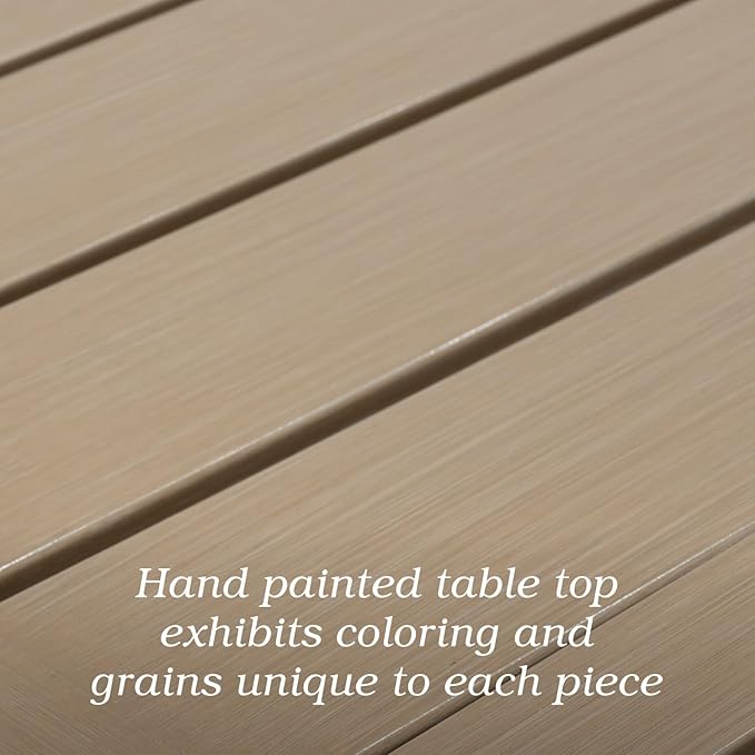 Outdoor Patio Table for 6 Person, Patio Dining Rectangle Table with 1.57" Umbrella Hole for Garden Lawn Backyard Parties, Black Metal Frame 63" L x 38" W x 29" H Brown