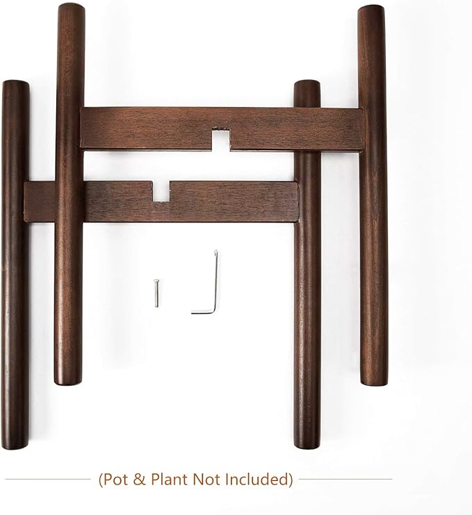 Mkono Plant Stand Mid Century Wood Flower Pot Holder (Plant Pot NOT Included) Modern Potted Stand Indoor Display Rack Rustic Decor, Up to 10 Inch Planter, Dark Brown