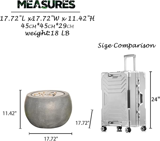 Garden Water Fountain Outdoor Bubbler Water Feature Indoor with Lights & Pump and Pebbles Waterfall Fountains Concrete Effect for Patio Deck Yard Home Decor Gray, 18 "L x 18" W x 11.5" H