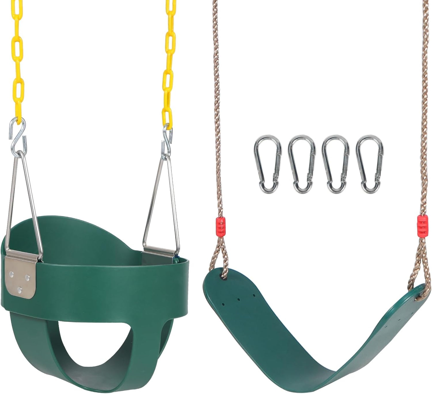 RedSwing Toddler Swing Set, Heavy Duty High Back Full Bucket Swing with Belt Swings Seat Combo Pack for Swingset, Tree Straps and 4 Hooks Included, Green
