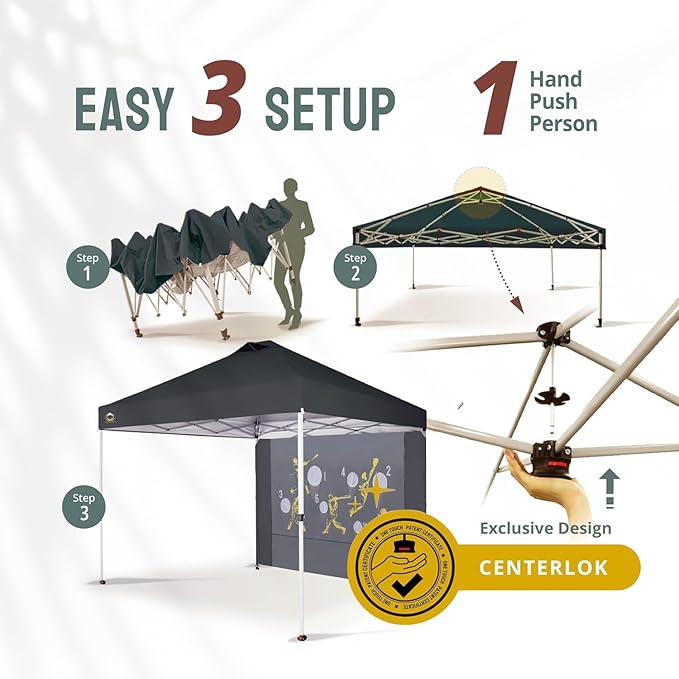 CROWN SHADES 10x10 Pop Up Canopy Tent with Game Netting - Beach Tent with One Push Setup - Outdoor Sun Shade for Events, Parties, Camping with STO-N-Go Cover Bag, Silver Coated Top, Grid Grey