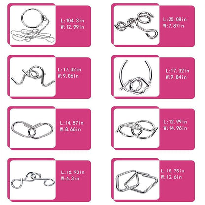 Ahyuan Metal Wire Puzzles Set of 32 with Pouch Large Thick IQ Test Mind Games Toys IQ Toys Brain Teaser Puzzles Metals Wire Puzzle Magic Trick Toy Metal IQ Puzzle Party Favors for Kids Adults (Silver)