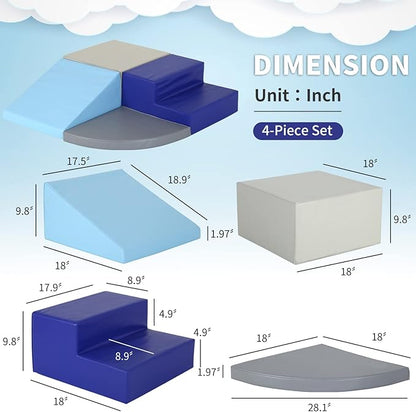 Kids Corner Climber 4-Piece Set Climbing Toys for Toddlers 1-3, Soft Babies Climb Foam Play Set Safe Indoor Baby Crawling Blocks Children Foam Toys for Kids Crawling and Sliding, Blue