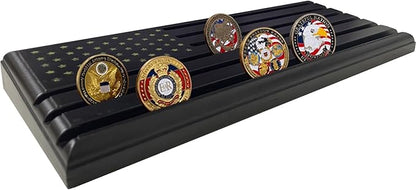 6-Row Military Challenge Coin Display Stand - Challenge Coin Holder with Rustic for Collectors Organize Medals & Memorabilia - Coin Holder for Home, Office, Showcase (Holds 30-36 Coins, American Flag ) (Black)