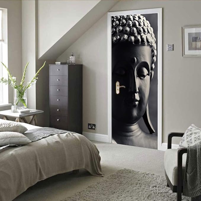 3D Door Stickers Murals Peel and Stick - Buddha Statue - Door Wallpaper Self-Adhesive Door Decals Removable PVC Waterproof Door Poster for Bedroom Living Room Door 30.3" x 78.7"