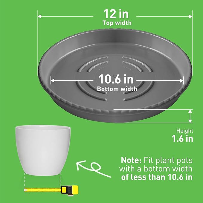 MUDEELA 6 Pack of 12 inch Plant Saucer, Durable Plastic Plant Trays for Indoors, Grey Plastic Flower Plant Pot Saucer, Made of Thicker, Stronger Plastic, with Taller Design