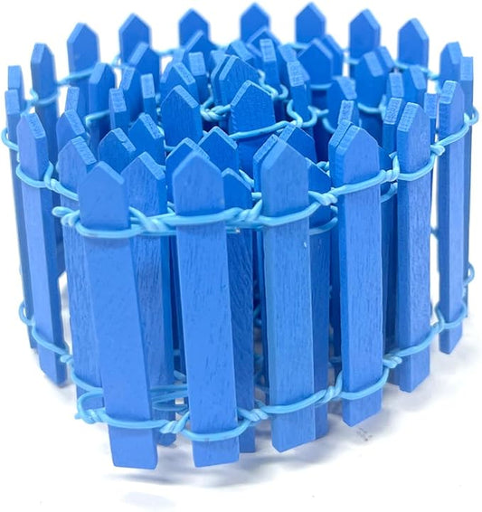 35 Inches Mini Fairy Garden Fence DIY Small Wood Decorative Picket Fence Micro Landscape Miniature Ornaments for Dollhouse, Crafts, Diorama Project, Plant Pot, Blue