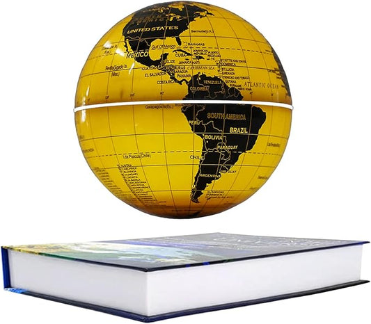 6" Magnetic Levitation Floating Globe Anti Gravity Rotating World Map with LED Light 7 Colors Display Floating Globe for Children Educational Gift Home Office Desk Decor (Gold-Book Base)