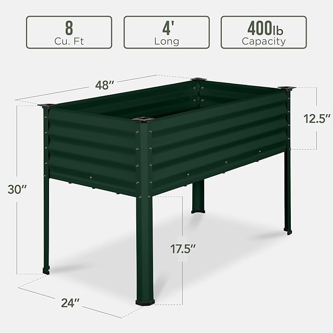 Best Choice Products 48x24x30in Galvanized Raised Garden Bed, Metal Elevated Planter Box, Vegetable Garden for Backyard, Patio, Balcony - Dark Green
