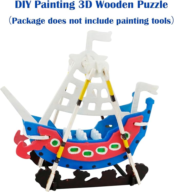 Georgie Porgy 3D Wooden Puzzles for Kids Toys Construction Woodcraft Kits DIY Model Puzzle Kits Birthday Gifts Pack of 3 (Pirate Ship Truck Motorcycle)