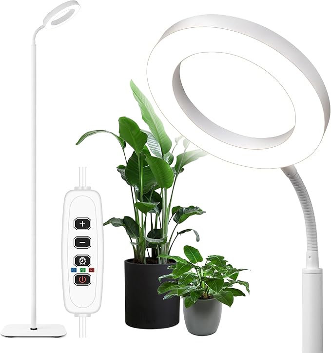 Grow Light for Indoor Plants, Floor Full Spectrum Plant Lights with Stand,Large Growing Lamps with Automatic Timer,60 Inch Height Adjustable,10 Level Dimmable,White Halo Led Growth Lamp