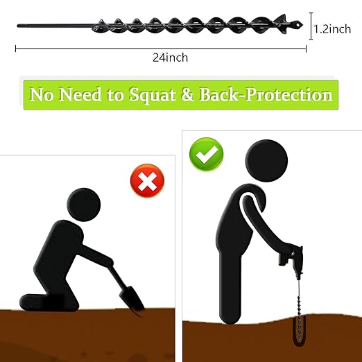 TCBWFY 24 Inch Auger Drill Bit for Planting - 1.2"x24" Long Handle Easy Planter Garden Auger - Bulb & Bedding Plant Augers - Post Hole Digger for 3/8”Hex Drive Drill