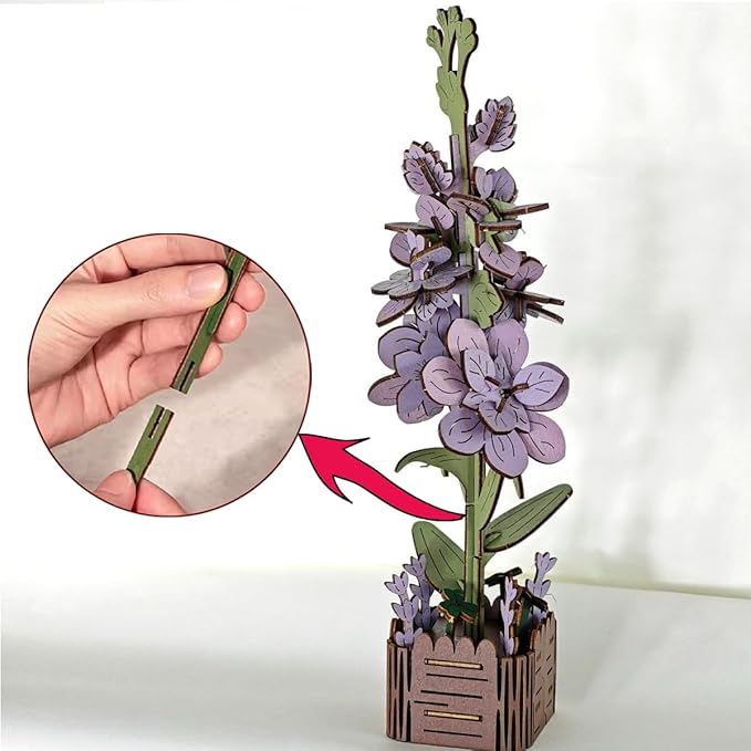 3D Wooden Puzzles for Kids DIY Wooden Flower Building Block Set Craft for Children Adults to Build Valentine's Day/Mother's Day/Teacher's Day/Birthday Gifts (Violet)
