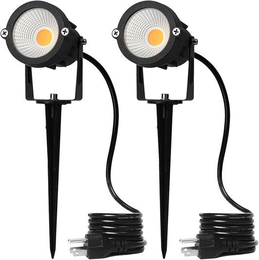 9W LED Landscape Lighting,LED Landscape Spotlight Outdoor for Flag Pole Light,Plug in Landscape Lights Warm White for Garden Decorative Lamp 6FT Cord US 3 Prong (Base,Stake Included) 2Pack