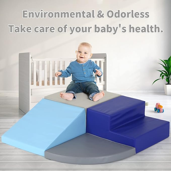 Kids Corner Climber 4-Piece Set Climbing Toys for Toddlers 1-3, Soft Babies Climb Foam Play Set Safe Indoor Baby Crawling Blocks Children Foam Toys for Kids Crawling and Sliding, Blue
