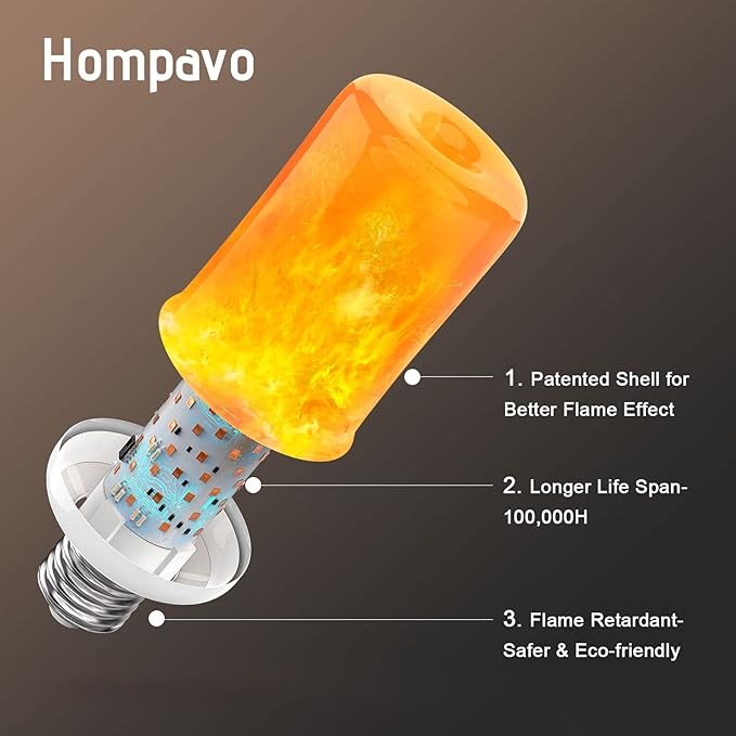 Hompavo 【Upgraded】 LED Flame Light Bulbs, 4 Modes Flickering Light Bulbs with Upside Down Effect, E26/E27 Base Flame Bulb for Halloween, Christmas, Indoor and Outdoor Decoration (White-2 Pack)