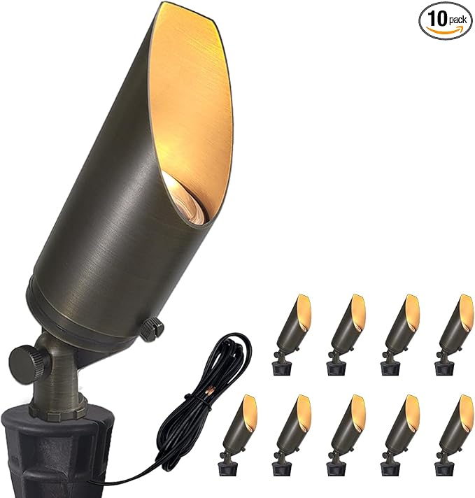 COLOER Die-cast Brass Landscape SpotLights Outdoor, 12V AC/DC Low Voltage Lighting, IP65 Waterproof Garden Patio Trees Directional Spot Up Light(103B, Bronze, 10-Pack Without Bulb)