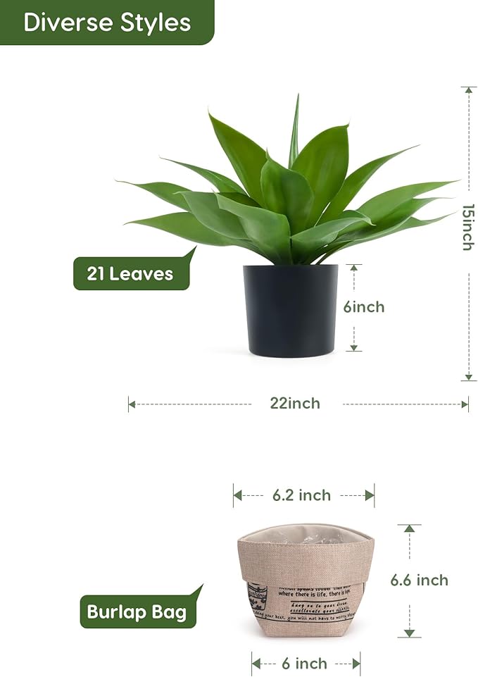 Velener Fake Agave with Burlap Bag, Artificial Plant Outdoor Agave - Fake Plants for Indoor and Outdoor Decor(16 Inch)
