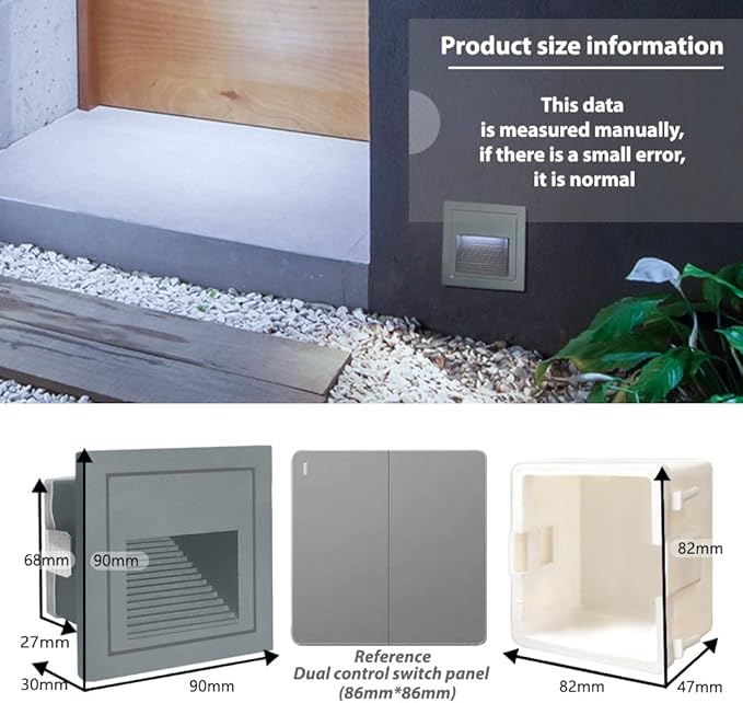 4Pack 3W LED Recessed Wall Light, 85-230V Step Lights Cool White 6000K, IP65 Waterproof Stair Light Staircase Light lamp, Inside Outside Garden Balcony Corridor, Aluminum, 120V Grey