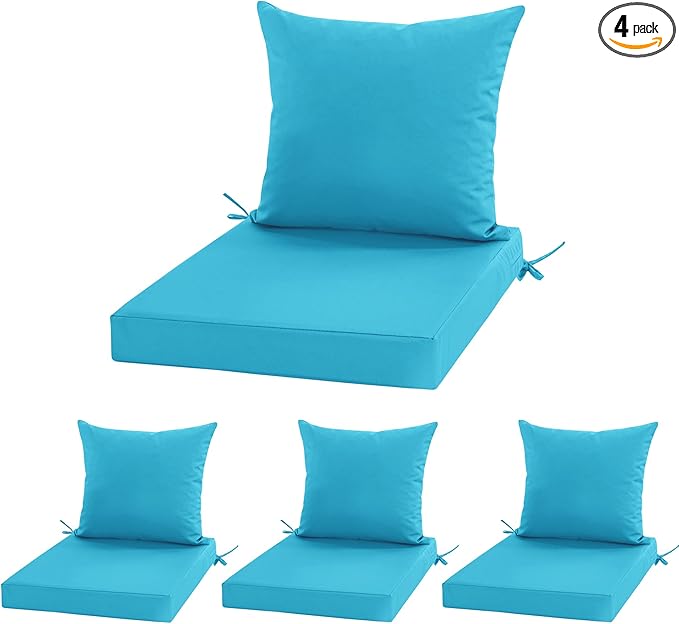24x24 Inch Outdoor Cushions for Patio Furniture, Waterproof Outdoor Chair Cushions w/Fade-Resistant, Removable & Machine-Washable Covers, Deep Seat Sofa/Couch Pad Replacement – Set of 4, Teal