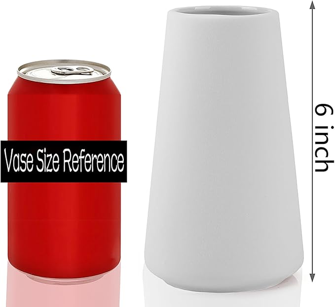 Simple Vase for Flowers Plants, Matte Vases for Modern Table Shelf Home Decor Wedding Boho Decor, 6" H Frosted Elegant Ceramic Vase for Pampas Grass Fluffy Stem Bouquet Lavender Flowers (White, 2)