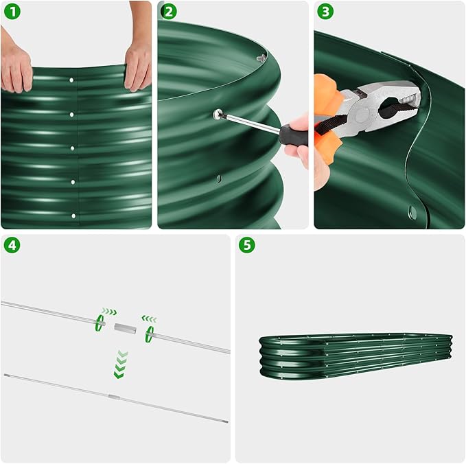 Land Guard 8×2×1ft Galvanized Raised Garden Bed Kit, 108 Gallon Capacity Raised Garden Boxes Outdoor, Oval Metal Raised Garden Beds for Vegetables, Forest Green (with 10 Connecting rods)