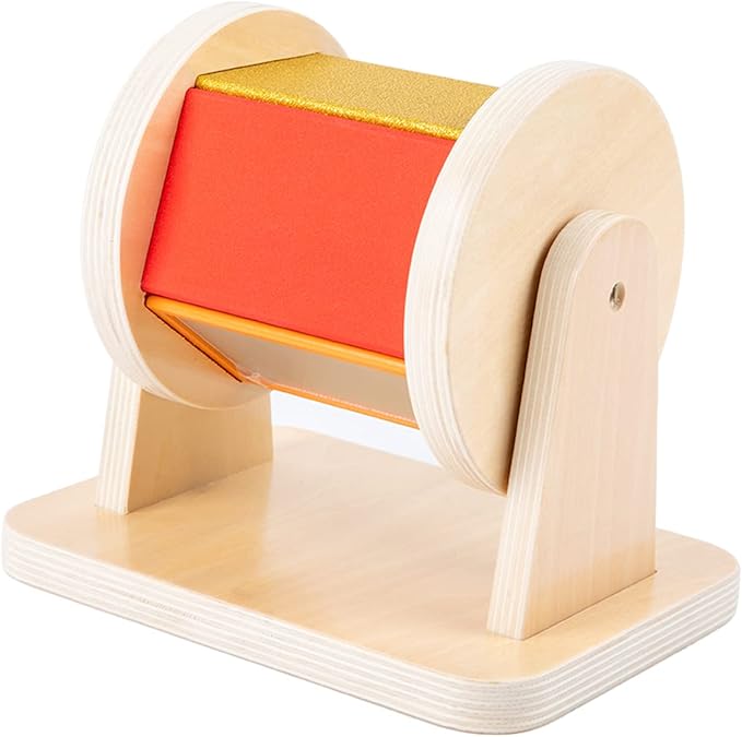 Adena Montessori Spinning Drum Baby Toys,Montessori Toys for Babies 6-12 Months Toddlers,Wooden Spinning Rainbow with Multiple Materials Baby Christmas Toys for Boy and Girls Gift(Medium-size Texture)
