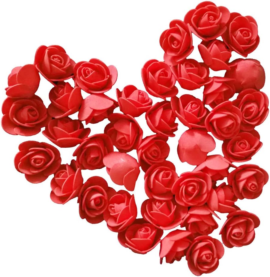 Artificial Flowers 100PCS 3CM Mini Fake Roses for DIY Wedding Bouquets Centerpieces Party Baby Shower Home Decorations (Red)