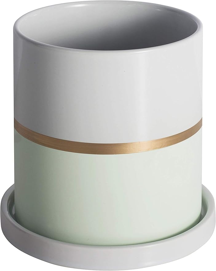 Ekirlin 8 inch Plant Pot - Ceramic Flower Planters Indoor - Modern Succulents Containers with Drain Hole Saucer, Decorate Home, Office & Outdoor (Green)