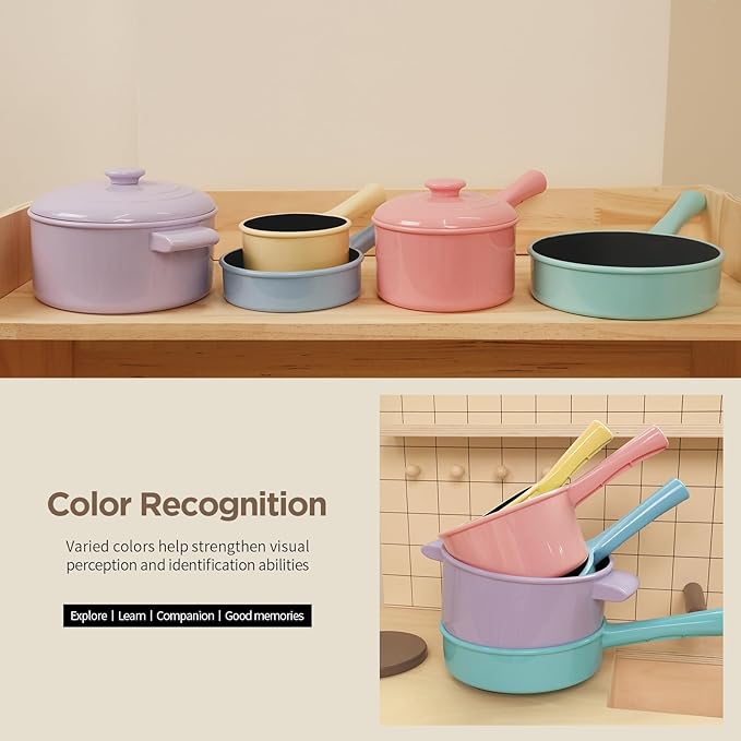 GILOBABY Play Kitchen Accessories, Play Food Sets for Kids Kitchen Playset with Pots and Pans Set, Cooking Utensils, Preschool Learning Education Toys for Toddlers, Birthday Gifts for Girls (Pink)