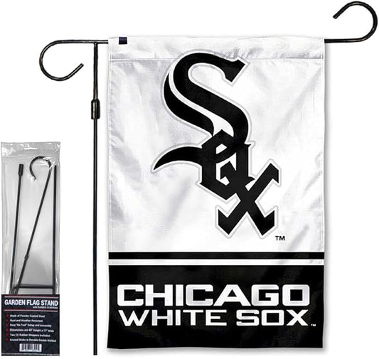 WinCraft White Sox Garden Flag with Stand Holder Flagpole
