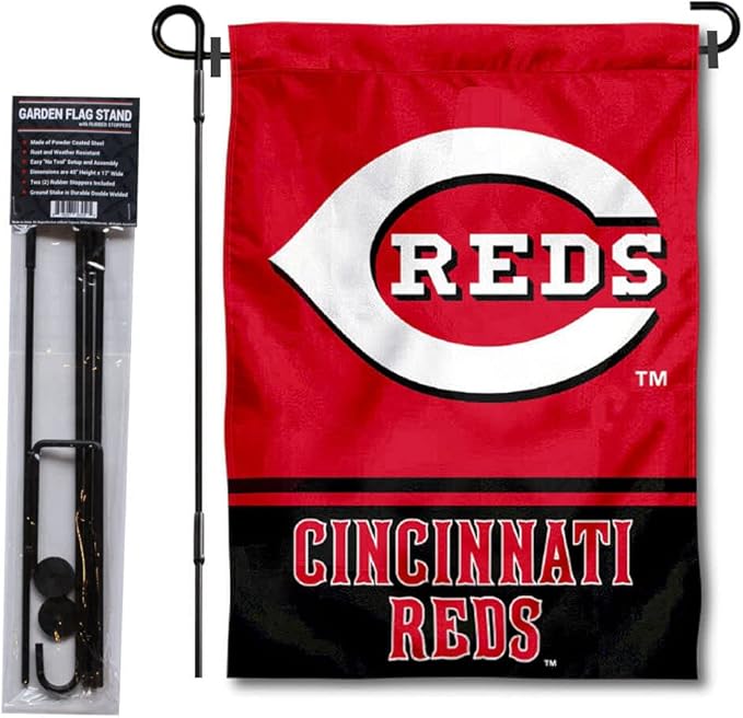 Cincinnati Reds Garden Flag with Stand Holder