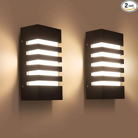 Outdoor Wall Light 12W LED Modern Wall Sconce Lamp Exterior Wall-Mounted Garden Corridor Porch Patio Light Waterproof LED Wall Light Fixture for Outdoor Lighting Warm White,Pack of 2