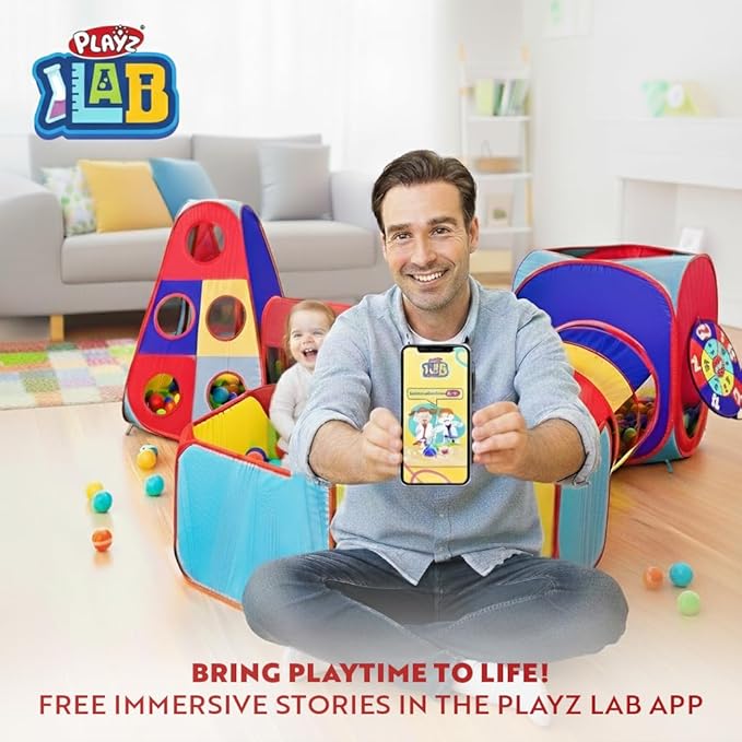 Playz 5pc Kids' Play Tents & Tunnels - Ball Pit for Toddlers, Basketball Hoop, Crawling Tubes, Pop-Up Playhouses, Baby Obstacle Course for Indoor or Outdoor Use