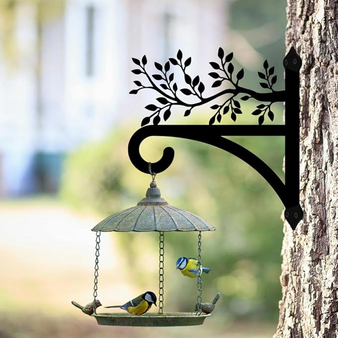 peacoblue Iron Plant Hangers Hooks for Outdoor Indoor Hanging Plants Flower Fern Pots Lantern Bird Feeder, 13"x14" Weather Resistant Metal Wall Holder for Porch Garden Farmhouse(Leaves with Branches)