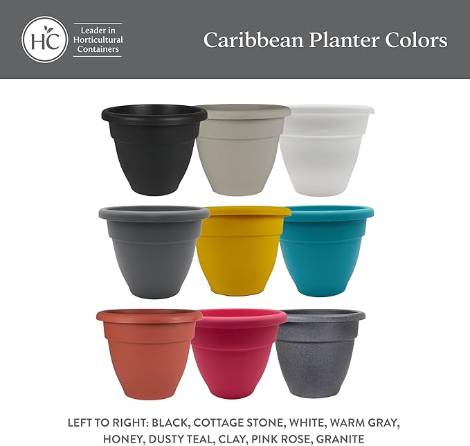 The HC Companies Caribbean Planter Pot - Outdoor & Indoor Plant Pot with Drainage Hole & Plug - Rolled Rim Plastic Pots for Plants & Flowers - Decorative Plant Pot (12" Warm Gray, Pack of 2)
