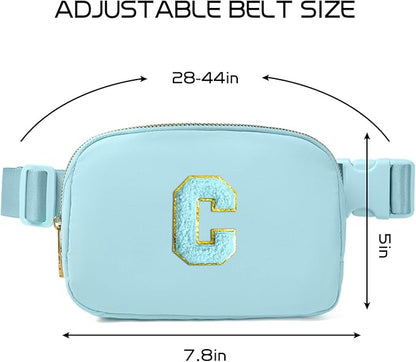 Gitus Gifts for 8 9 10 11 12 Year Old Girls Belt Bag Fanny Pack Crossbody Bags with Initial Letter Patch Cute Stuff Birthday Gifts for Teen Girls Women Personalized Trend Stuff (Icing Blue-C)