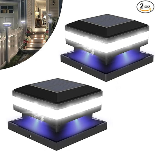 Sumaote Solar Post Lights 160LM 52 LED - 6x6 Posts Solar Light Outdoor Fence Deck Post Cap Lights fit 4x4 5x5 6x6 Wood Posts, IP65 Waterproof for Garden Porch Patio, 6000K White Lighting, 2 Pack